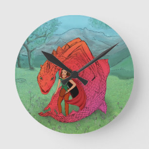 Red Baby Dragon Runde Wanduhr