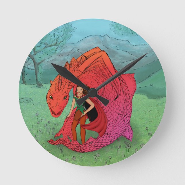 Red Baby Dragon Runde Wanduhr (Vorderseite)