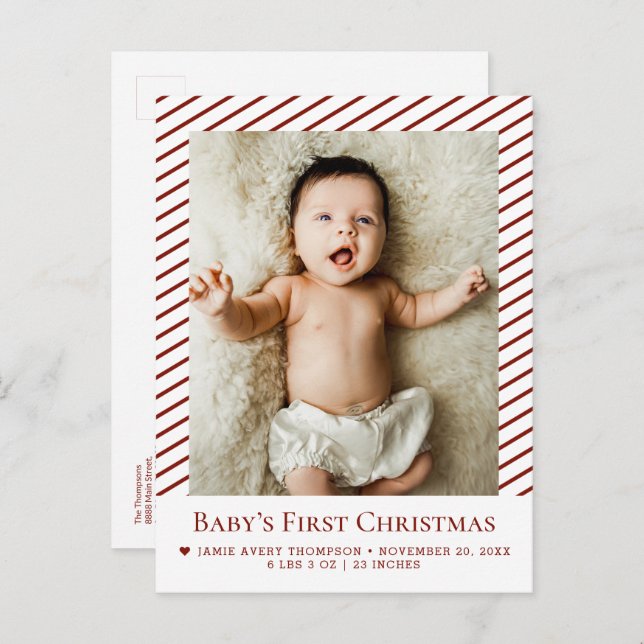 Red Baby’s First Christmas Custom Photo Birth  Postkarte (Vorne/Hinten)