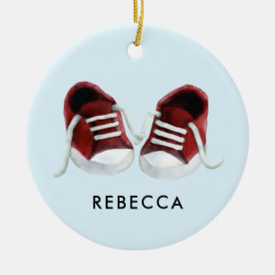 Red Baby Sneakers Ornament, Weihnachtsgeschenk Tag Keramik Ornament