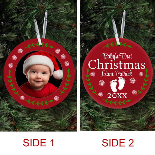 Red Babys Erstes Weihnachtsfest Foto Snowflake & L Keramik Ornament (Von Creator hochgeladen)