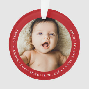 Red Baby's First Christmas 1 Foto Geburtsdatum Ornament