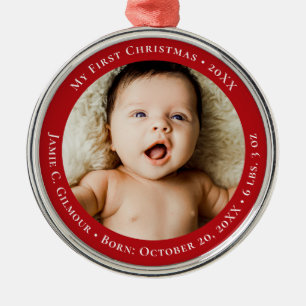 Red Baby's First Christmas 1 Foto Geburtsdatum Ornament Aus Metall