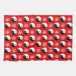 Red Background Chinesisches Yinyang-Muster Geschirrtuch