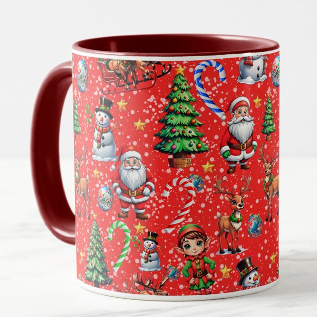 Red Background Christmas Decorative Pattern Tasse (Von Creator hochgeladen)