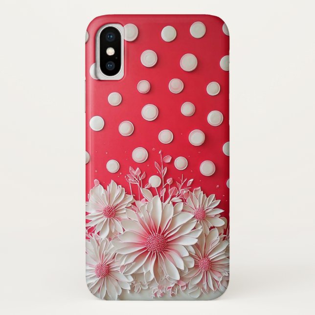 Red Background und Polka Dot Muster Case-Mate iPhone Hülle (Rückseite)