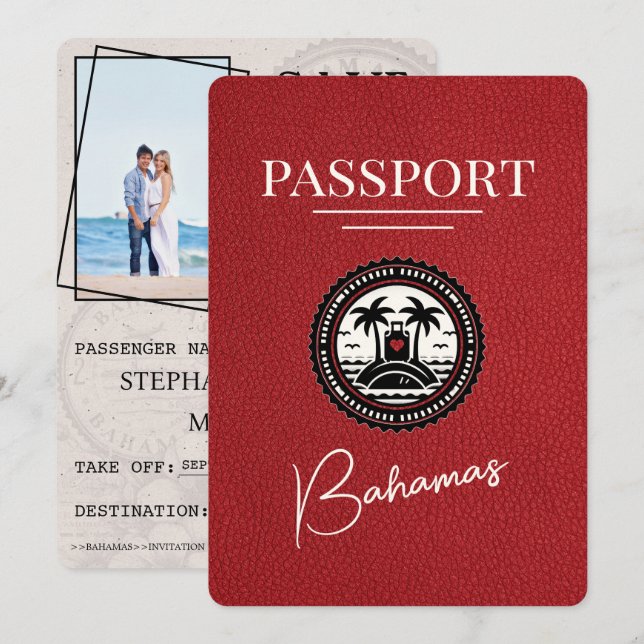Red Bahamas Passport Save the Date (Vorne/Hinten)