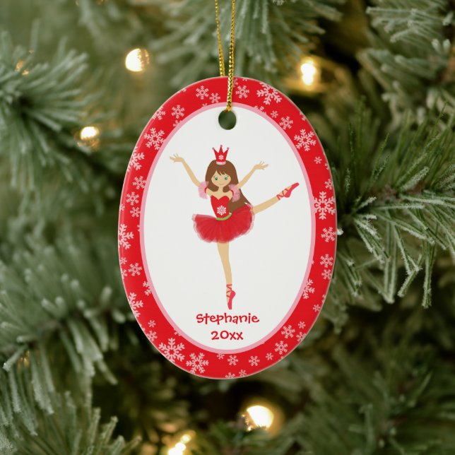 Red Ballerina Girl Keramik Ornament (Baum)