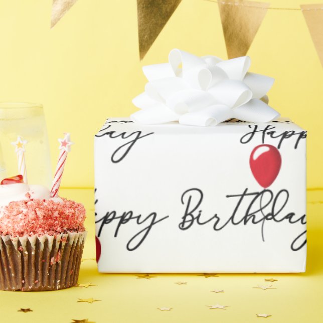 Red Balloon auf Happy Birthday Geschenkpapier (Geburtstagsparty)
