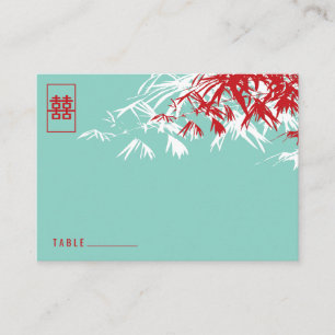 Red Bamboo Blätter Double Happiness Chinese Weddin Platzkarte