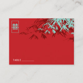 Red Bamboo Blätter Double Happiness Chinese Weddin Platzkarte
