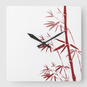 Red Bamboo Wall Clock Quadratische Wanduhr