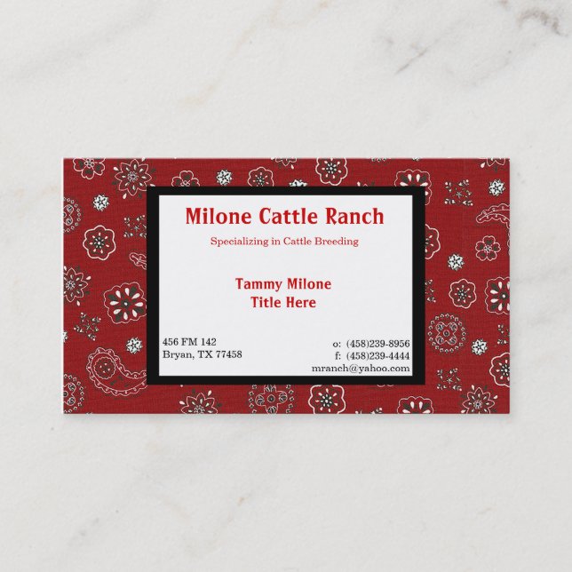 Red Bandana Business Card mit 2 benutzerdefinierte Visitenkarte (Vorderseite)