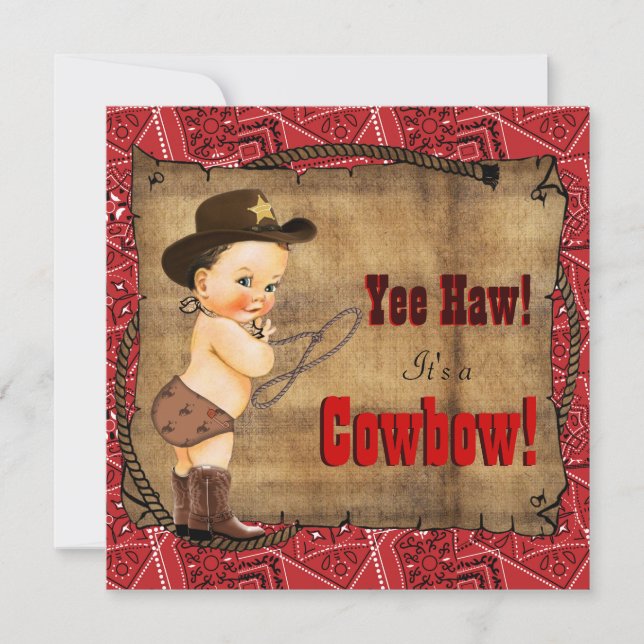 Red Bandana Cowboy Baby Showboy Einladung (Vorderseite)