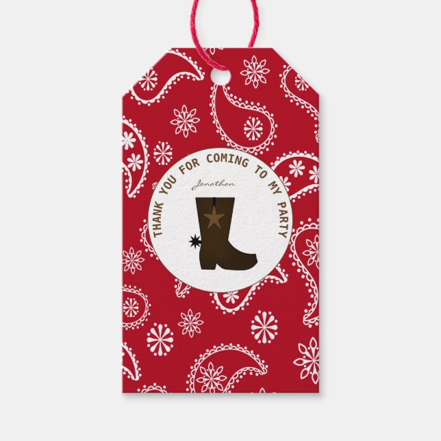 Red Bandana Cowboy Boot Personalisiert Geburtstag Geschenkanhänger (Vorderseite)