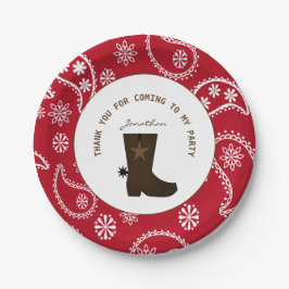 Red Bandana Cowboy Boot Personalisiert Geburtstag Pappteller