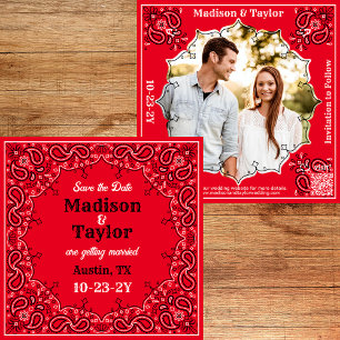 Red Bandana Foto Flat Save the Date Karte