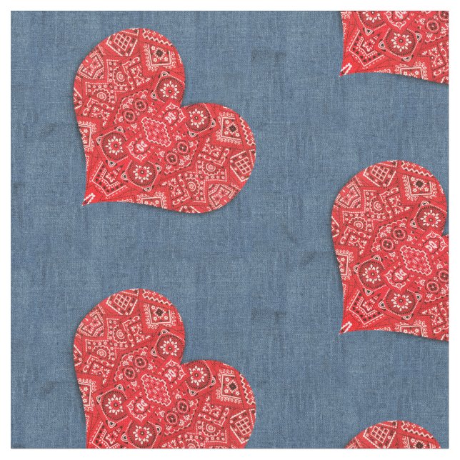 Red Bandana Heart Denim Combo Stoff (Nahaufnahme)