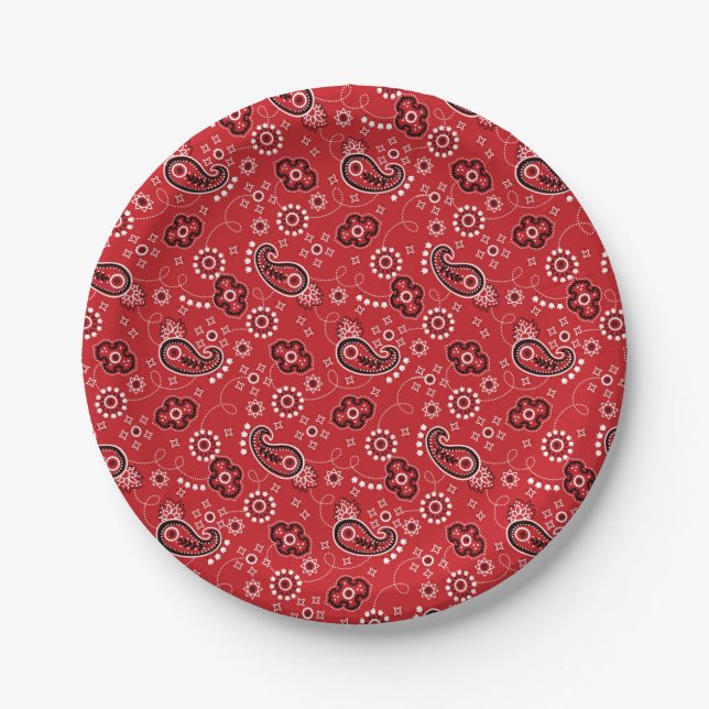 Red Bandana Pattern Cowboy Outdoor Adventure Pappteller (Vorderseite)