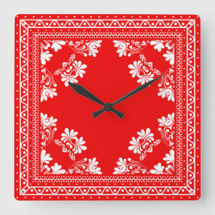 Red Bandana Pattern Quadratische Wanduhr
