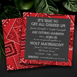 Red Bandana Rustic Country Chalkboard Wedding Einladung