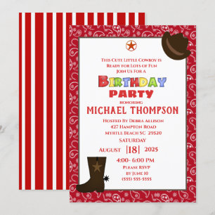 Red Bandana Western Cowboy Einladung zum Geburtsta
