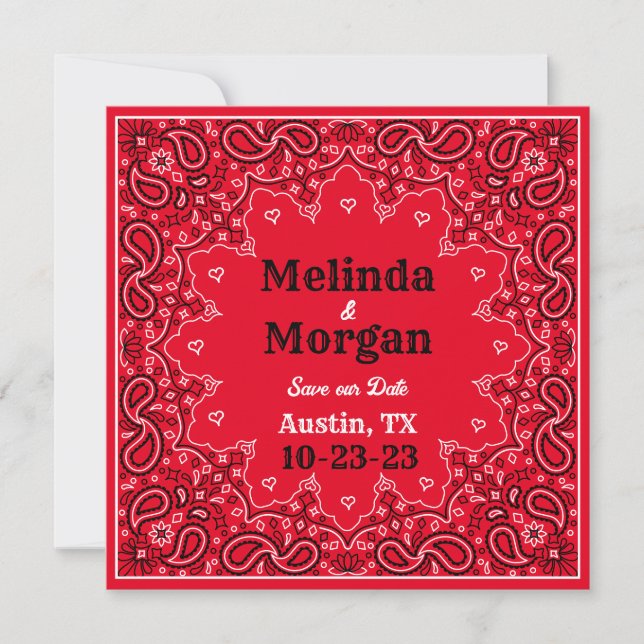 Red Bandana Western Flat Save the Date Card (Vorderseite)
