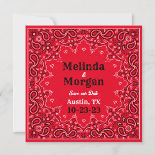 Red Bandana Western Flat Save the Date Card