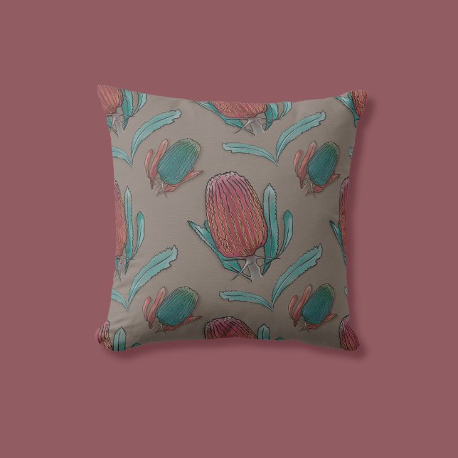 Red Banksia Watercolor - Australian Native Blume Kissen (Von Creator hochgeladen)