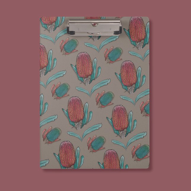 Red Banksia Watercolor - Australian Native Blume Klemmbrett (Von Creator hochgeladen)