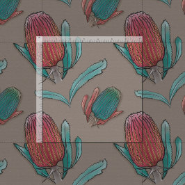 Red Banksia Watercolor - Australian Native Blume Stoff