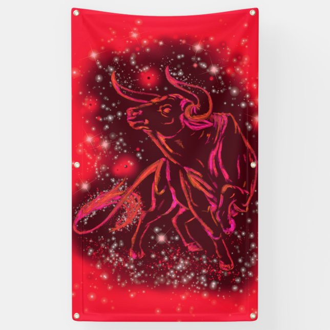 Red Banner Bull läuft in der Starry Night (Vertikal)