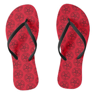 Red Baphomet Pentagram Satanic Flip Flops