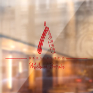 Red Barber Razor Logo Business Fensteraufkleber