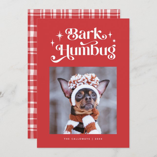 Red BARK HUMBUG Funny Dog Foto Weihnachten (Vorne/Hinten)
