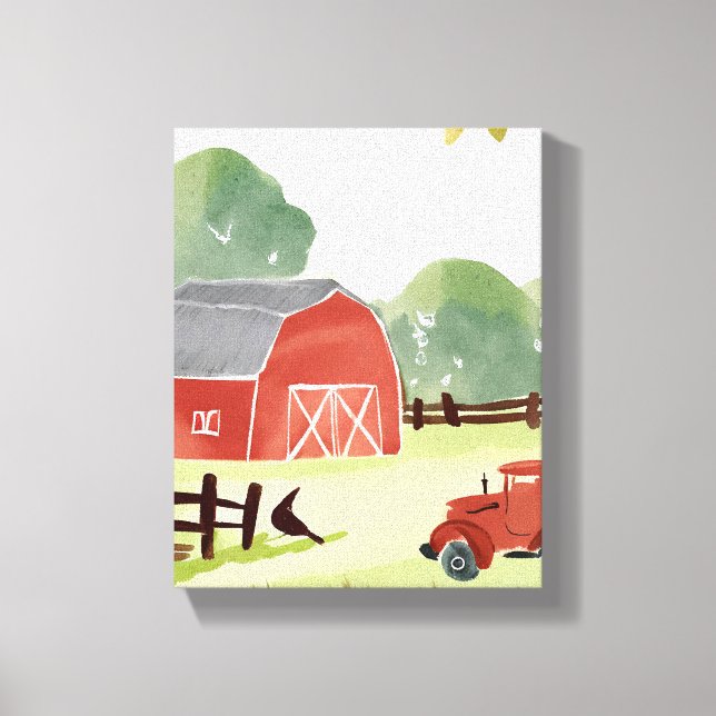 Red Barn | Aquarellzeichnung Leinwanddruck (Vorderseite)
