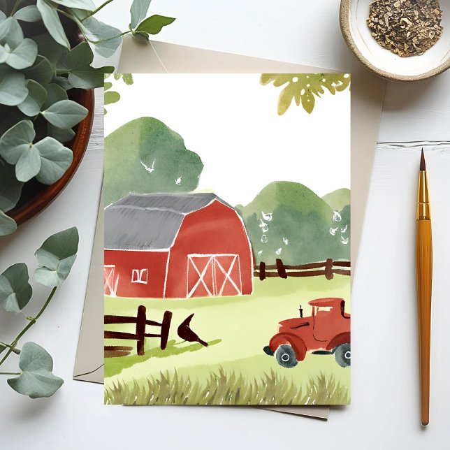 Red Barn | Aquarellzeichnung Postkarte (Von Creator hochgeladen)