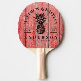 Red Barn Boards Tropical Pineapple Wedding Crest Tischtennis Schläger