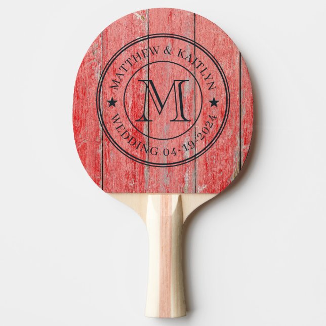 Red Barn Boards Wedding Monogram Star Tischtennis Schläger (Vorderseite)