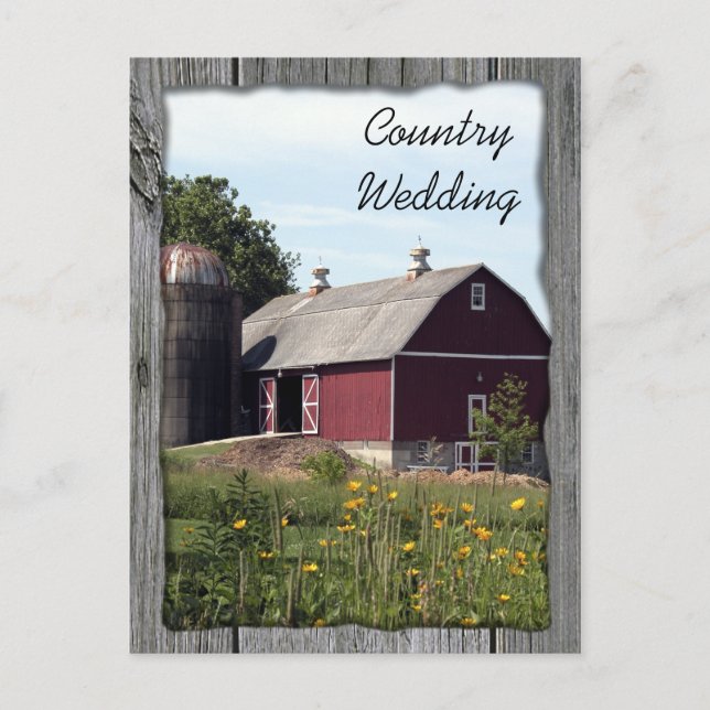 Red Barn Country Hochzeit Save the Date Ankündigungspostkarte (Vorderseite)