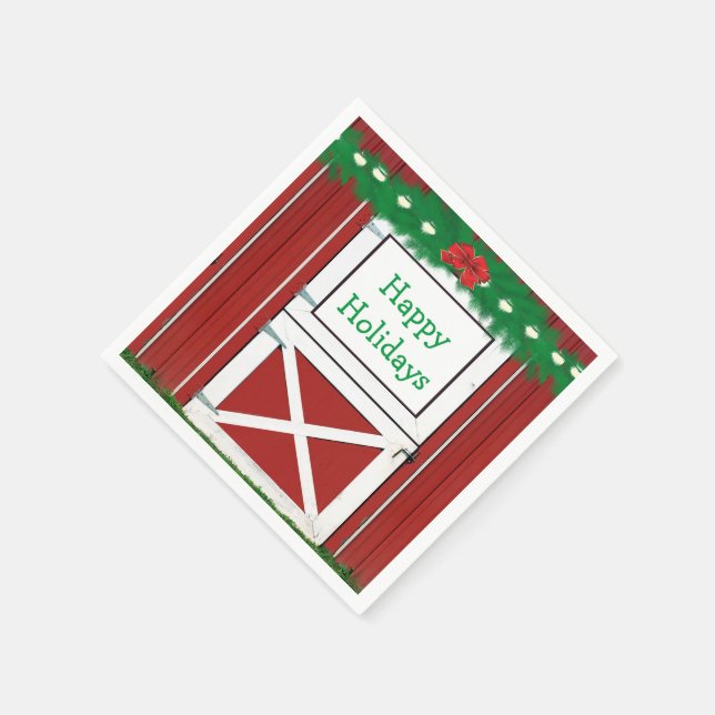 Red Barn Door Custom Holiday Party Napkins Serviette (Ecke)
