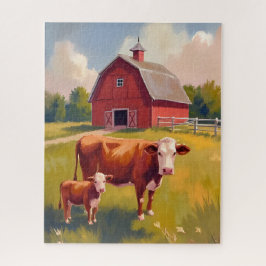Red Barn Farm Animals Cow Painting Puzzle