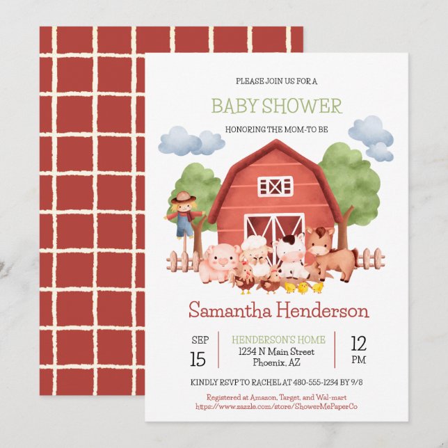 Red Barn Farm Baby Dusche einladen Einladung (Vorne/Hinten)
