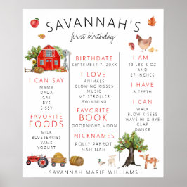 Red Barn | Farm First Birthday Meilenstein Poster