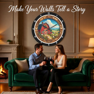 Red Barn Farmstead Erbgut Große Wanduhr