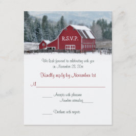 Red Barn im Winter Wedding RSVP Card Einladung