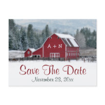 Red Barn im Winter Wedding Save the Date Post Card