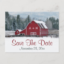Red Barn im Winter Wedding Save the Date Post Card Ankündigungspostkarte