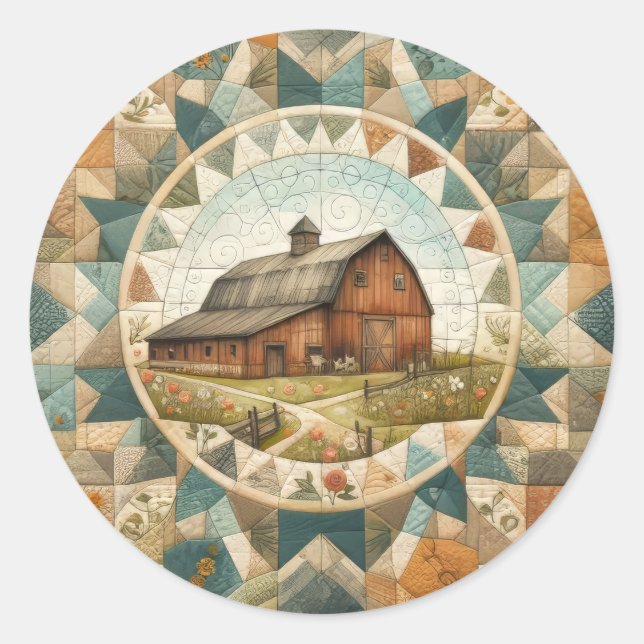 Red Barn Quilt Runder Aufkleber (Vorderseite)