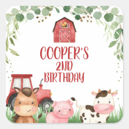 Red Barn Traktor Farm Birthday Favor Sticker